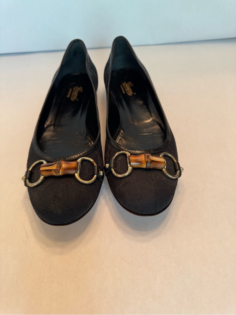 Gucci Black Canvas Flats with Bamboo Horsebit